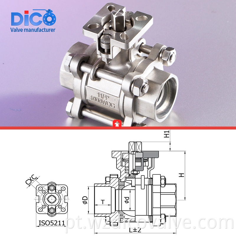 Dico Industrial Equipment & Components Sock soldado CF8M com ISO5211 PAD 3PC Válvula de esfera